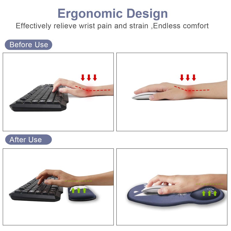 iVeze Keyboard Wrist Rest Pad and Mouse pad with Wrist Rest Support Set, Non Slip Rubber Base Wrist Support Mousepads with Ergonomic Memory Foam for Home Office Working,Durable & Comfortable & Lightweight - Image 5
